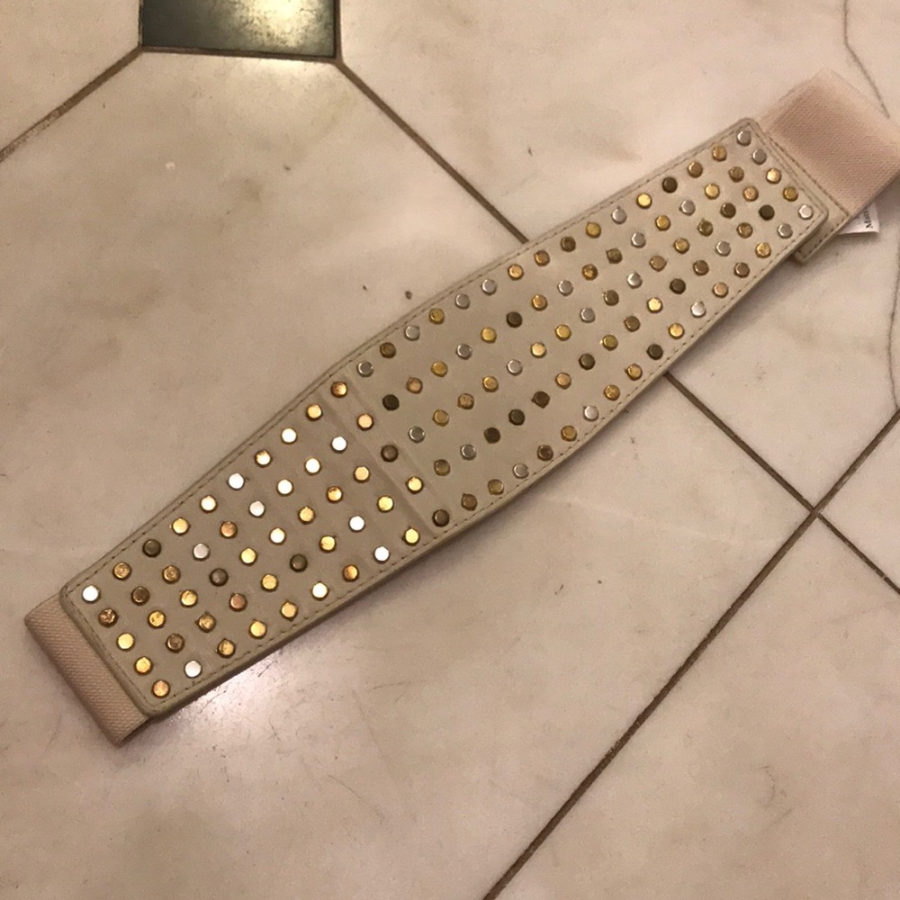 Bedazzled beige belt